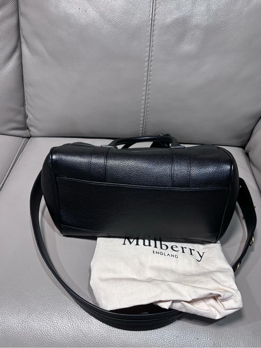 Mulberry Black Pebbled Leather Satchel with Gold Hardware and Strap
